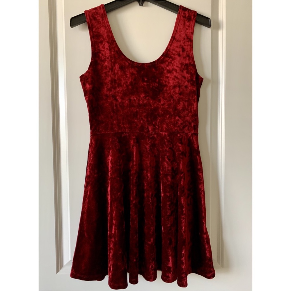 Red velvet mini dress